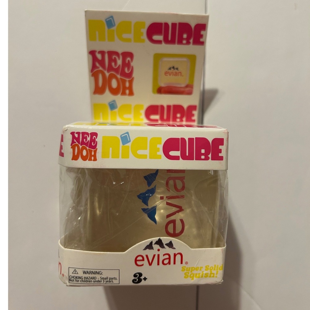 Schylling NeeDoh Nice Cube Evian Branded Clear Squishy Fidget Toy Rare Promo